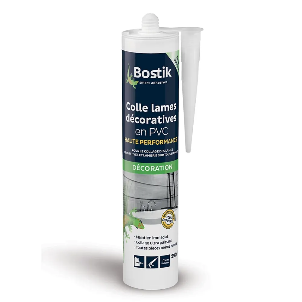 Bostik Colle Murale pour lames décoratives et lambris en PVC HP Cartouche 290ml- Dalle Murale Pvc