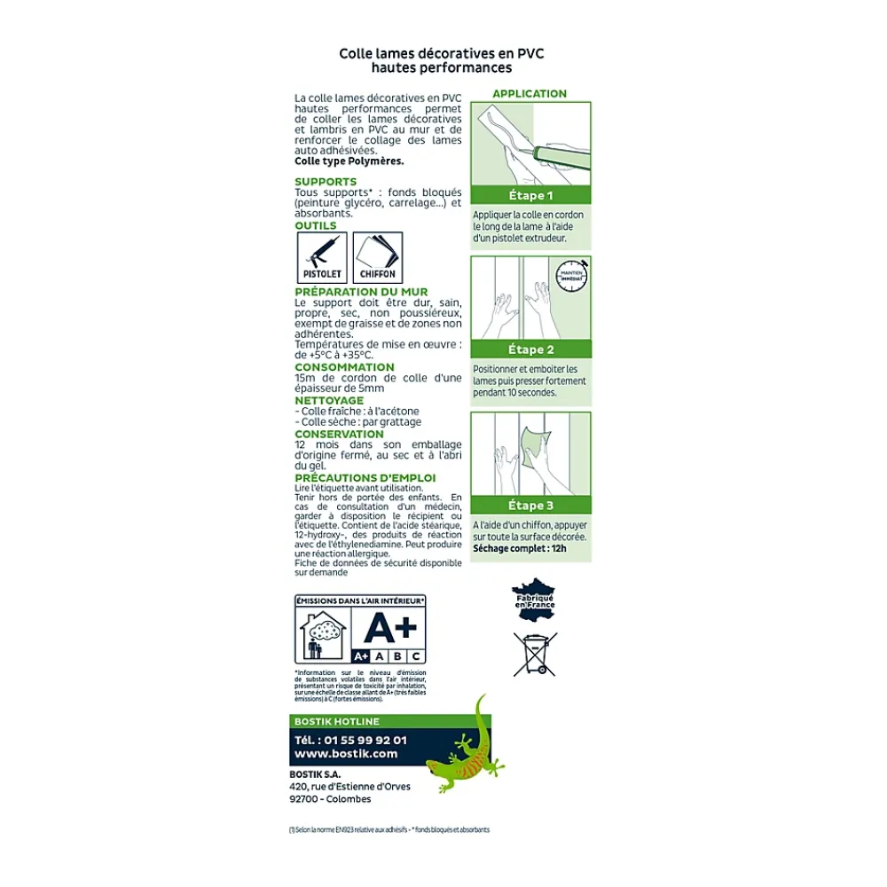 Bostik Colle Murale pour lames décoratives et lambris en PVC HP Cartouche 290ml- Dalle Murale Pvc