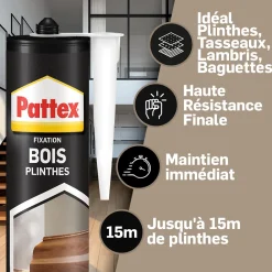 Pattex Colle Parquet<Colle fixation bois plinthes cartouche 380g