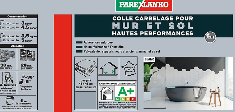 Parexlanko Colle pour carrelage mur et sol intérieur hautes performances blanc 5kg- Colle Carrelage Sol|Colle Carrelage Mural