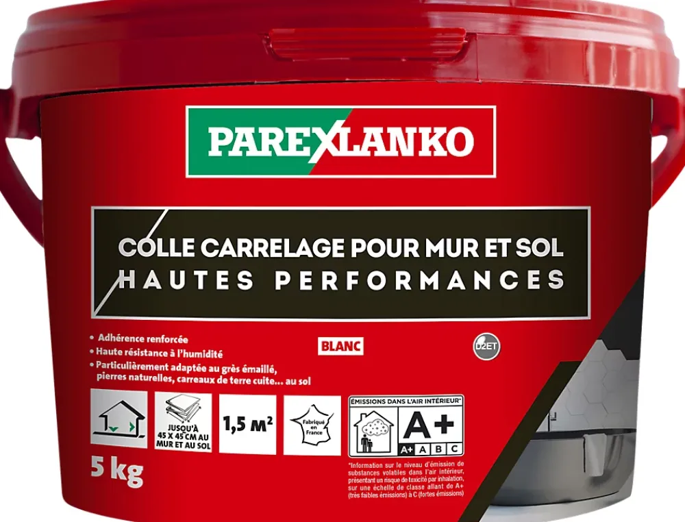 Parexlanko Colle pour carrelage mur et sol intérieur hautes performances blanc 5kg- Colle Carrelage Sol|Colle Carrelage Mural