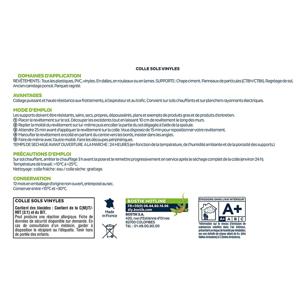 Bostik Colle Et Adhésif Sol Lino Pvc|Colle Et Adhésif Sol Lino Pvc<Colle Sols Souples pour Sols Vinyles - Revêtements Plastiques 3kg