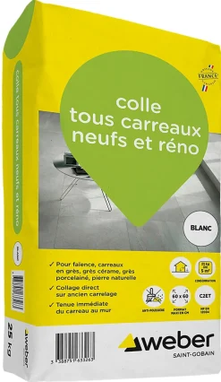 Weber Saint-Gobain Colle tous carreaux neufs et réno blanc Weber 25kg- Colle Carrelage Sol|Colle Carrelage Mural