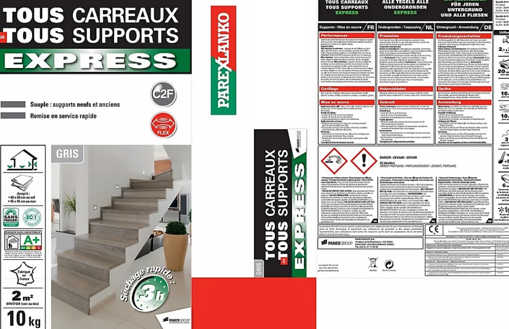 Parexlanko Colle tous carreaux tous supports Express 10 kg- Colle Carrelage Sol|Colle Carrelage Mural