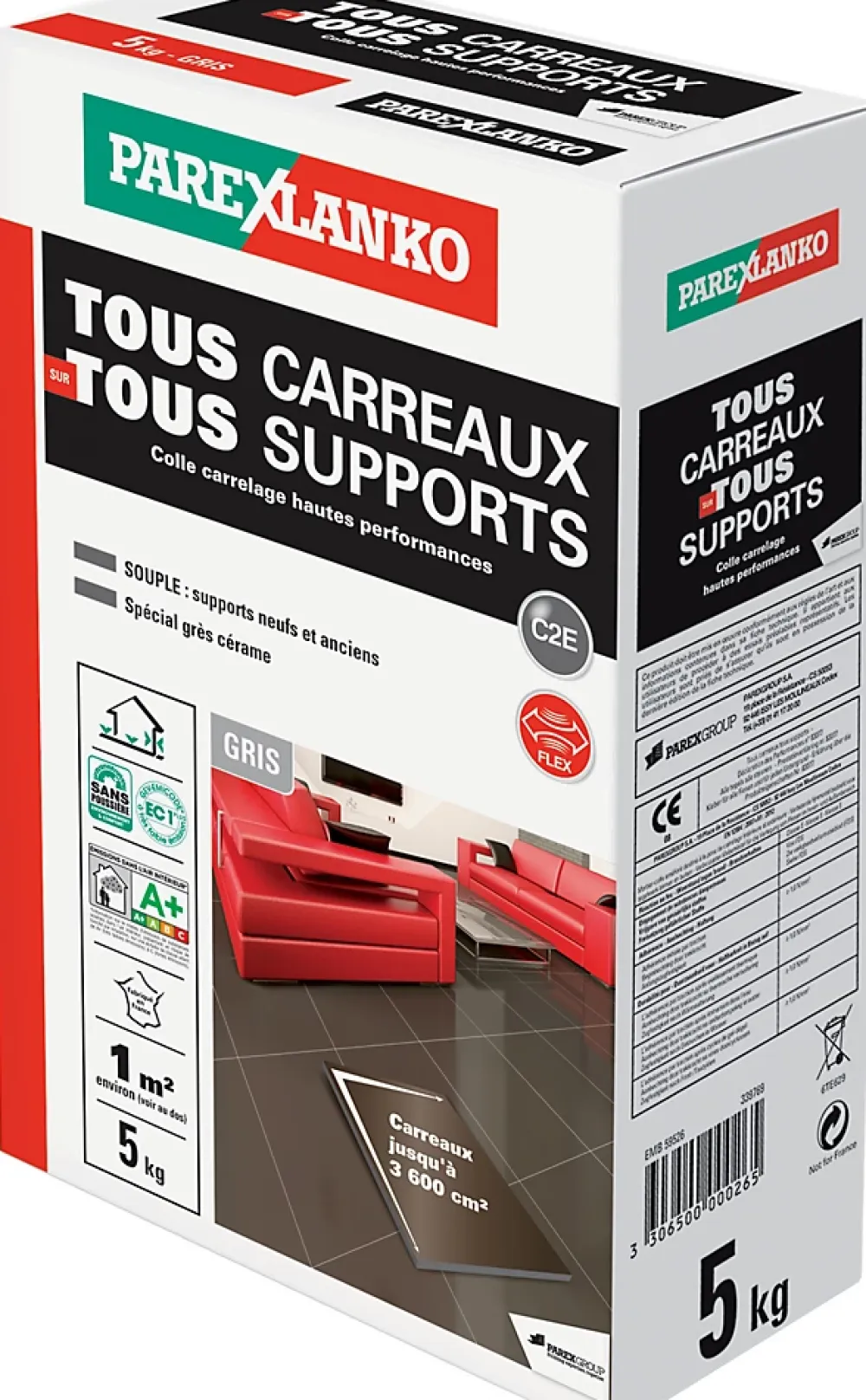 Parexlanko Colle Carrelage Sol|Colle Carrelage Mural<Colle tous carreaux tous supports Gris 5kg