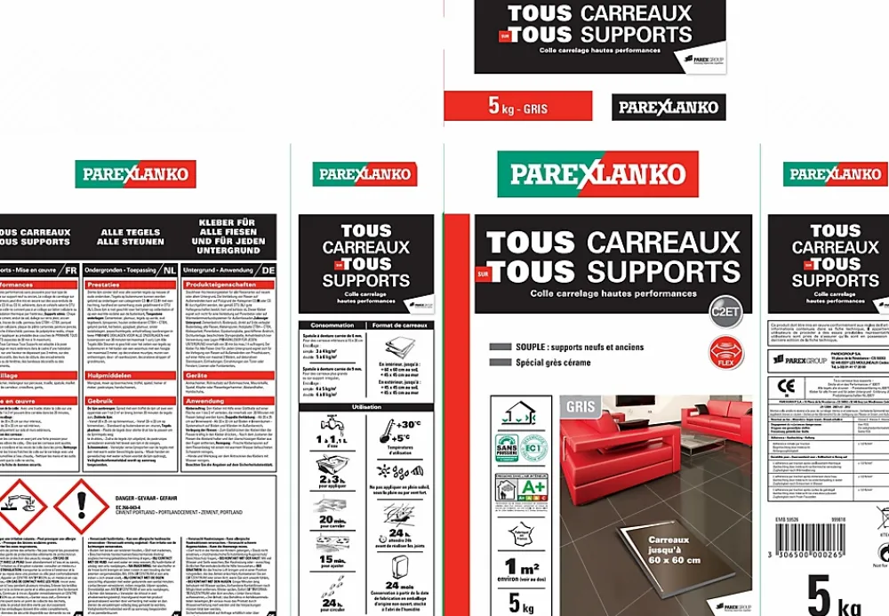 Parexlanko Colle Carrelage Sol|Colle Carrelage Mural<Colle tous carreaux tous supports Gris 5kg