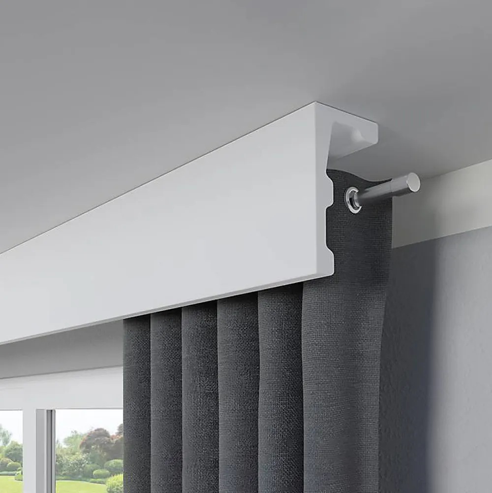 Decoon Corniche Cache Rideau - Polystyrène - 200x6x12 cm- Moulure Et Rosace De Plafond