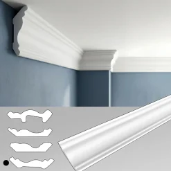 Ikhemalarka Corniches 100 cm moulures decoratives mur et plafond legeres dures peintables profils deco pour renovation et finition JC80-W- Moulure Et Rosace De Plafond
