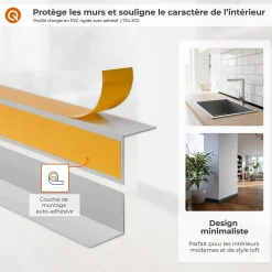 Quest Corniere d'angle interieur PVC 35x35mm Autocollante, 150 cm, or- Plinthe Pour Sol En Vinyle Et Pvc