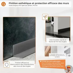 Quest Corniere d'angle interieur PVC 50x20mm Autocollante, 150 cm, noir- Plinthe Pour Sol En Vinyle Et Pvc