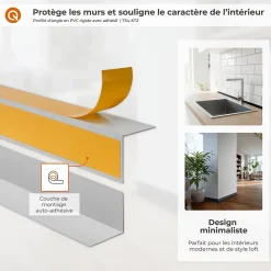 Quest Corniere d'angle interieur PVC 40x40mm Autocollante, 200 cm, beige- Plinthe Pour Sol En Vinyle Et Pvc
