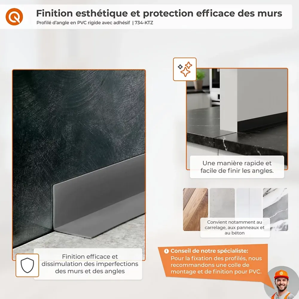Quest Corniere d'angle interieur PVC 50x20mm Autocollante, 100 cm, marron- Plinthe Pour Sol En Vinyle Et Pvc