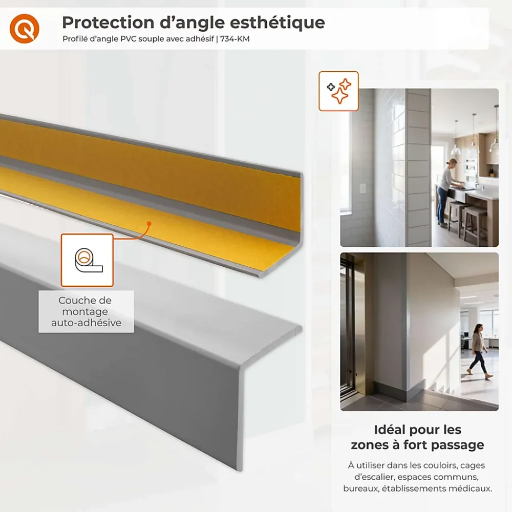 Quest Corniere PVC 27x27mm , Profile d angle autocollant, Protection murale, 200 cm, blanc- Plinthe Pour Sol En Vinyle Et Pvc