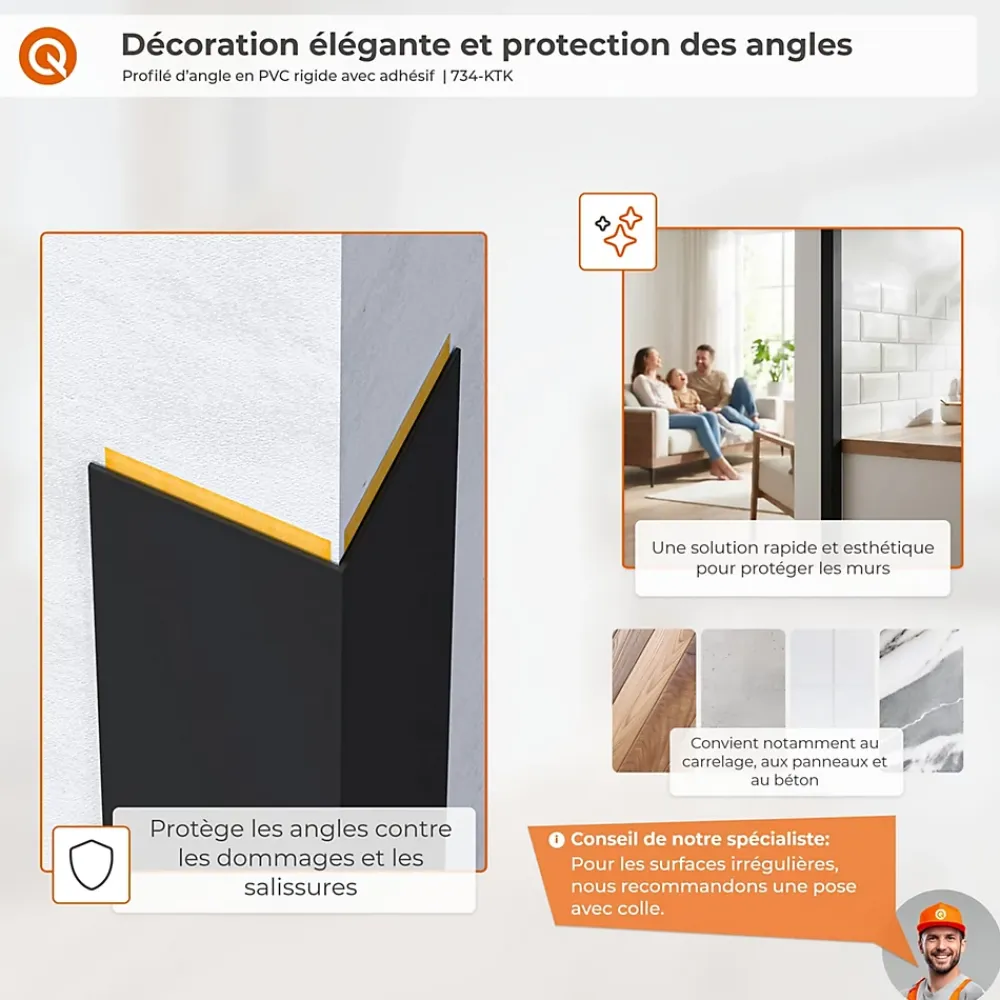 Quest Plinthe Pour Sol En Vinyle Et Pvc<Cornière PVC 20x20mm , Autocollante, Protection coins et arêtes, 100 cm, marron clair