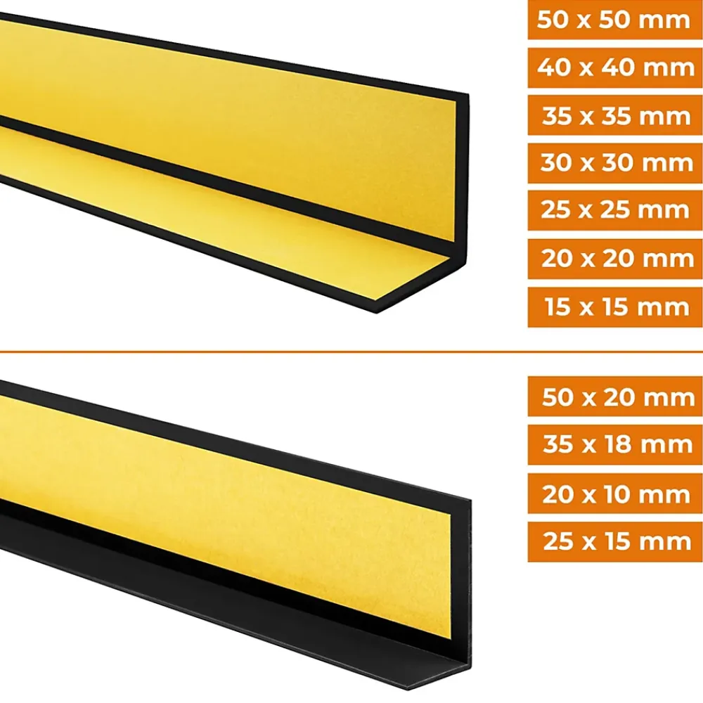 Quest Cornière PVC 50x50mm , Autocollante, Protection coins et arêtes, 150 cm, noir- Plinthe Pour Sol En Vinyle Et Pvc