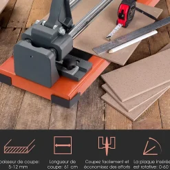 Giantex Outils Du Carreleur<Coupe-Carreaux Manuel avec Cadran en Alliage Amovible et Pieds de Support,Longueur 600 MM,Epaisseur Maximale 12 MM,Angle de Coupe