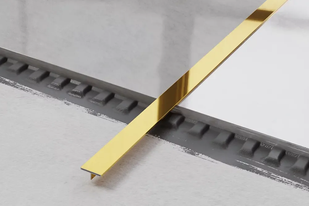 Ilcom Profilé Carrelage<Couvre-joint profilé décoratif Ts en inox rectifié Or poli - 15mm x 2700mm x 0,65 ep.