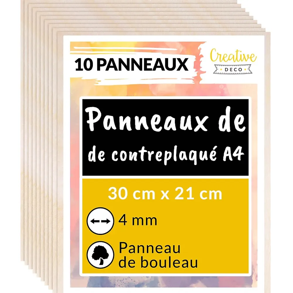 Creative Deco Panneau Bois, Osb, Mdf<10 x A4 Contreplaqué 300 x 210 x 4mm (+/-0,5mm) - Bois Brut Bouleau - Panneau Découpe Laser - Pyrogravure Gravure