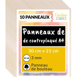 Creative Deco 10 x A4 Contreplaqué 300 x 210 x 3mm (+/-0,5mm) - Bois Brut Bouleau - Panneau Découpe Laser - Pyrogravure Gravure- Panneau Bois, Osb, Mdf