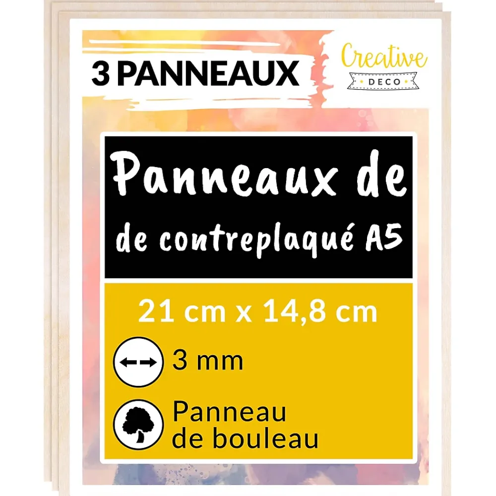 Creative Deco Panneau Bois, Osb, Mdf<3 x A5 Contreplaqué 148 x 210 x 3mm (+/-0,5mm) - Bois Brut Bouleau - Panneau Découpe Laser - Pyrogravure Gravure