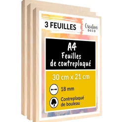 Creative Deco Panneau Bois, Osb, Mdf<3 x A4 Contreplaqué 300 x 210 x 18mm (+/- 0,5mm) - Bouleau Brut - Panneau Découpe Laser - Gravure, Cricut, Maquette