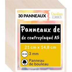 Creative Deco 30 x A5 Contreplaqué 148 x 210 x 3mm (+/-0,5mm) - Bois Brut Bouleau - Panneau Découpe Laser - Pyrogravure Gravure- Panneau Bois, Osb, Mdf