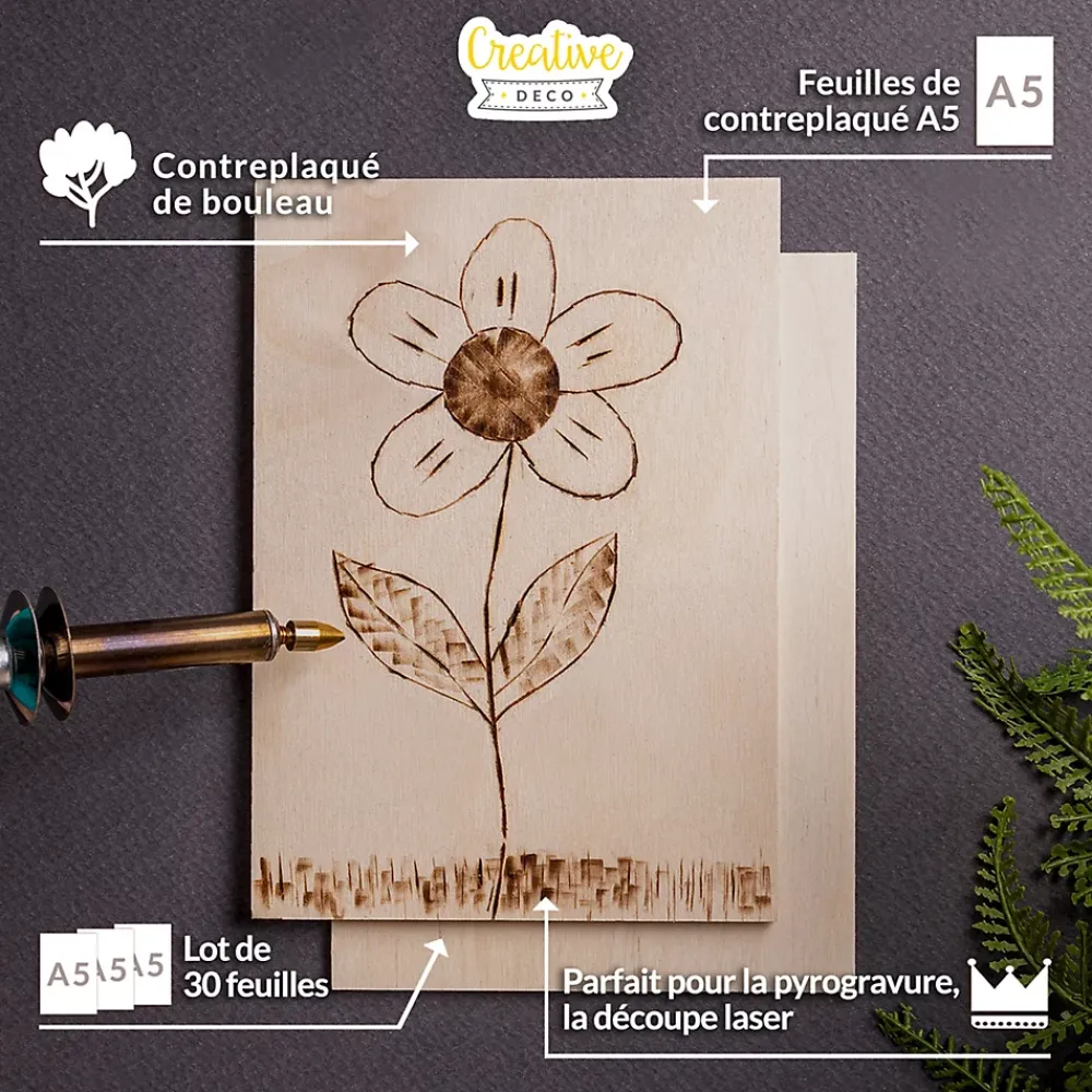 Creative Deco 30 x A5 Contreplaqué 148 x 210 x 3mm (+/-0,5mm) - Bois Brut Bouleau - Panneau Découpe Laser - Pyrogravure Gravure- Panneau Bois, Osb, Mdf