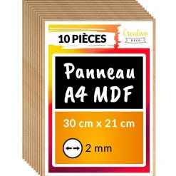 Creative Deco 10 x A4 Panneau MDF 300 x 210 x 2 mm - Feuille Planche Bois Brut - Découpe Laser, Gravure, Maquette, Pyrogravure- Panneau Bois, Osb, Mdf