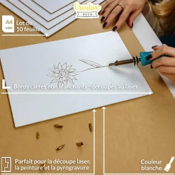 Creative Deco 10 x A3 Panneau MDF Blanc 420 x 300 x 3 mm - Planche Bois Brut - Bricolage, Découpe Laser, Gravure, Pyrogravure- Panneau Bois, Osb, Mdf