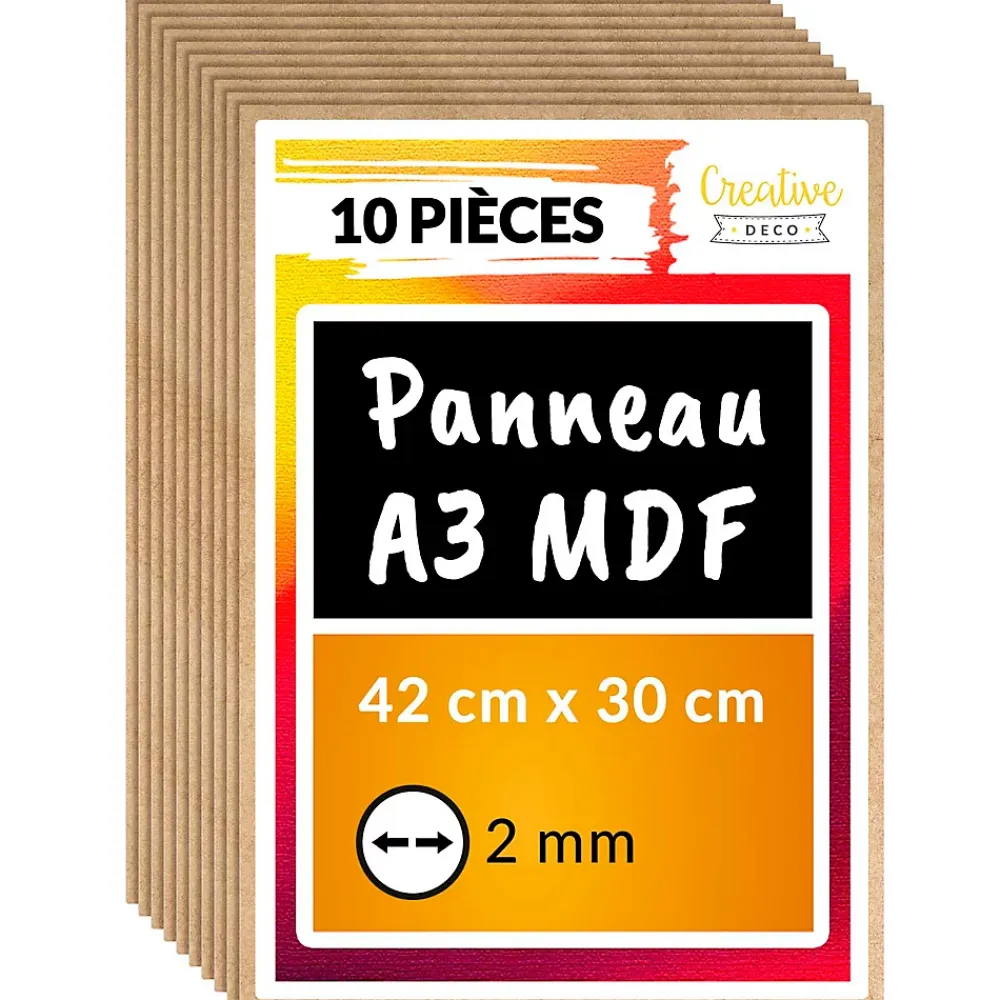 Creative Deco Panneau Bois, Osb, Mdf<10 x A3 Panneau MDF 420 x 300 x 2 mm - Feuille Planche Bois Brut - Découpe Laser, Gravure, Maquette, Pyrogravure