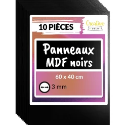 Creative Deco 10 x Panneau MDF Noir 600 x 400 x 3 mm - Planche Bois Brut - Idéal Bricolage, Découpe Laser, Gravure, Pyrogravure- Panneau Bois, Osb, Mdf