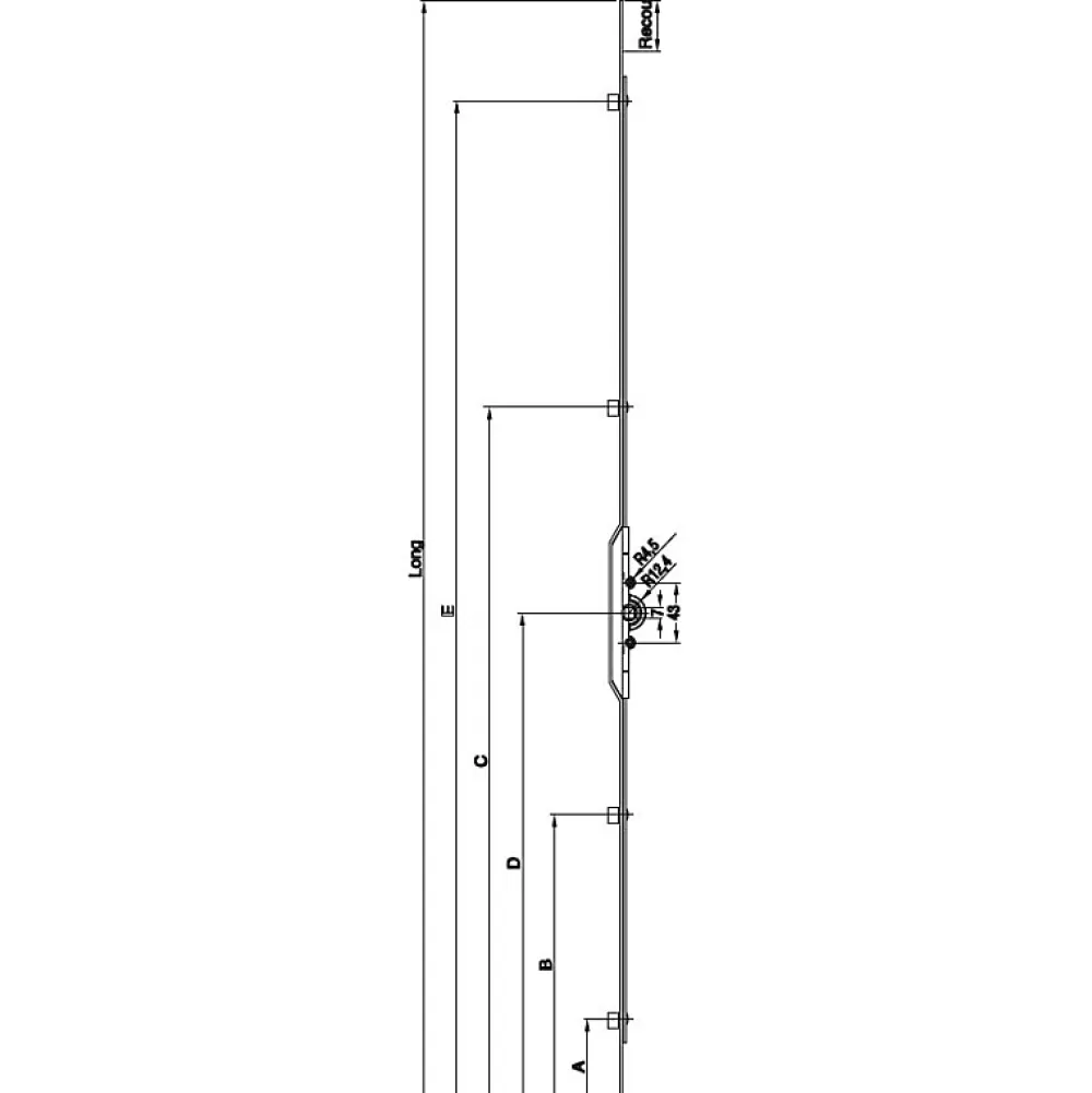 Ferco Crémone verrou F7,5 ajustable L 2100mm cote D fixe 980mm 4 galets - - G-13237-21-0-1- Porte Nue