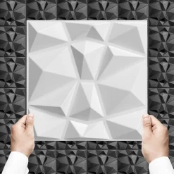 Ikhemalarka 3D PVC panneaux muraux decor gaming chambre mur plafond effet 3D diamant blanc plaques PVC decoration 30x30cm 0.09m²- Panneau Mural Décoratif