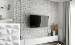 Ikhemalarka 3D PVC panneaux muraux decor gaming chambre mur plafond effet 3D diamant blanc plaques PVC decoration 30x30cm 0.09m²- Panneau Mural Décoratif
