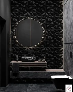 Ikhemalarka 3D PVC panneaux muraux decor gaming chambre mur plafond effet 3D mirror noir plaques PVC decoration 0.25m²- Panneau Mural Décoratif