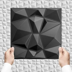 Ikhemalarka Panneau Mural Décoratif<3D PVC panneaux muraux decor gaming chambre mur plafond effet 3D diamant noir plaques PVC decoration 30x30cm 0.09m²