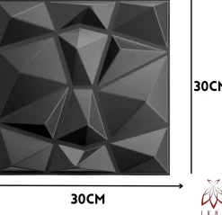 Ikhemalarka Panneau Mural Décoratif<3D PVC panneaux muraux decor gaming chambre mur plafond effet 3D diamant noir plaques PVC decoration 30x30cm 0.09m²