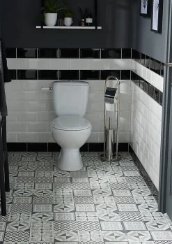 GoodHome Dalle Et Lame Pvc<Dalle PVC adhésive effet carreaux de ciment noir et blanc L.30,5 x l.30,5 cm x ép.2 mm, Poprock