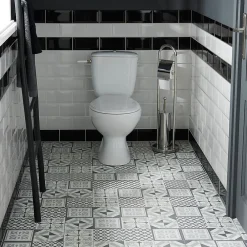 GoodHome Dalle Et Lame Pvc<Dalle PVC adhésive effet carreaux de ciment noir et blanc L.30,5 x l.30,5 cm x ép.2 mm, Poprock