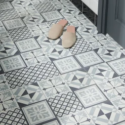 GoodHome Dalle Et Lame Pvc<Dalle PVC adhésive effet carreaux de ciment noir et blanc L.30,5 x l.30,5 cm x ép.2 mm, Poprock