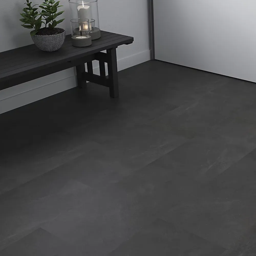 GoodHome Dalle Et Lame Pvc<Dalle PVC clipsable Baila décor ardoise noire L.61 x l.30,5cm