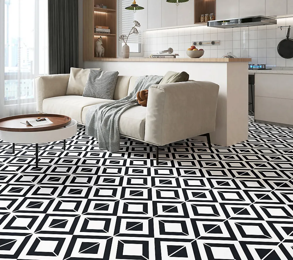 GoodHome Dalle PVC clipsable Baila décor carreaux de ciment NB L. 61 x l. 30.5 cm- Dalle Et Lame Pvc