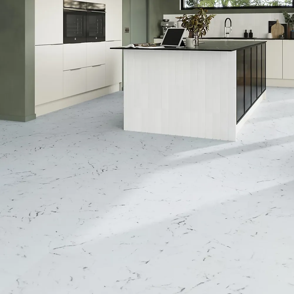 GoodHome Dalle PVC clipsable Mambo 82x42 cm marbre blanc (vendue au carton)- Dalle Et Lame Pvc
