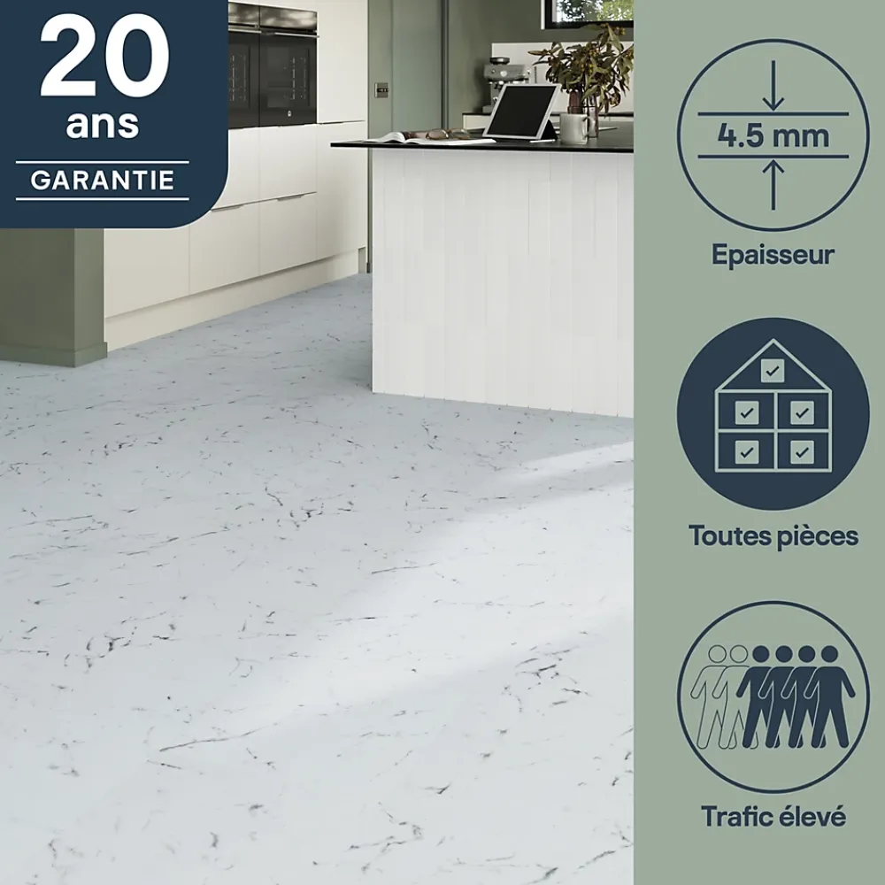 GoodHome Dalle PVC clipsable Mambo 82x42 cm marbre blanc (vendue au carton)- Dalle Et Lame Pvc