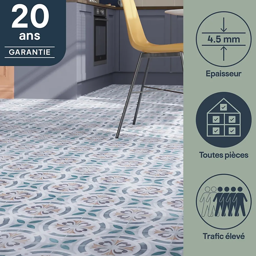 GoodHome Dalle Et Lame Pvc<Dalle PVC clipsable Mambo 63x32 cm décor carreaux ciment multico (vendue au carton)