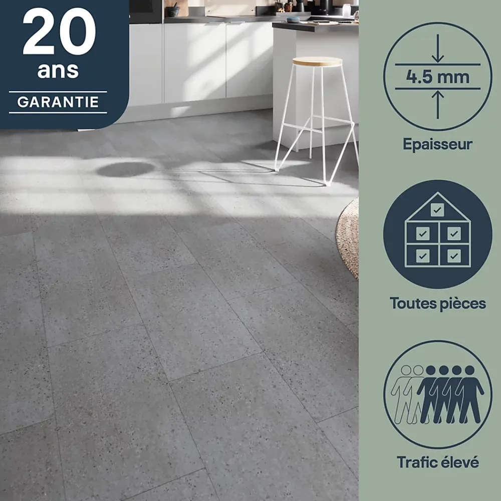 GoodHome Dalle PVC clipsable Mambo L.61 x l. 30.5cm décor pierre grise (vendue au carton)- Dalle Et Lame Pvc