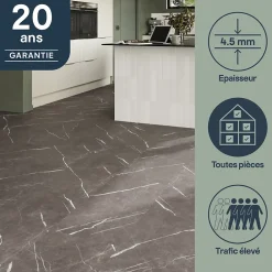 GoodHome Dalle Et Lame Pvc<Dalle PVC clipsable Mambo 82x42 cm marbre gris (vendue au carton)