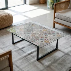Wallfluent Dessus de table en verre trempé 80x60 cm Motif mosaïque avec ornements- Plateau En Verre