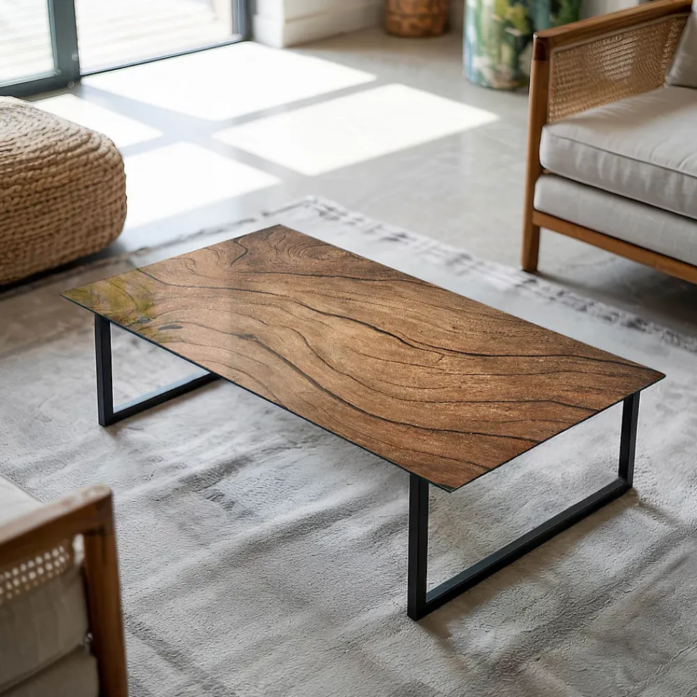 Wallfluent Dessus de table en verre trempé 140x70 cm Motif bois- Plateau En Verre