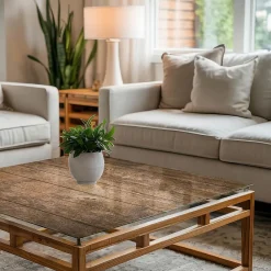 Wallfluent Dessus de table en verre trempé 60x60 cm Structure de planches en bois- Plateau En Verre